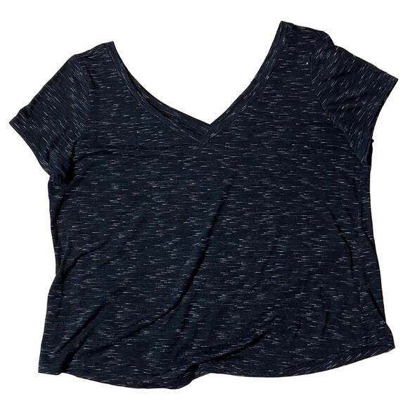 torrid Tops - TORRID Black & White Marled V-Neck Cap Sleeve Tee Shirt SIZE 0 = LARGE
